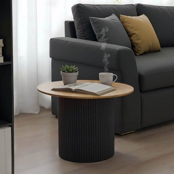 Τραπέζι σαλονιού Dovel pakoworld mdf σε sonoma-μαυρη απόχρωση Φ70x40εκ Τραπέζι σαλονιού Dovel pakoworld mdf σε sonoma-μαυρη απόχρωση Φ70x40εκ