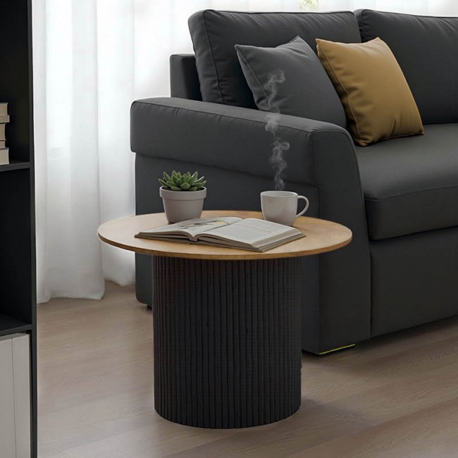 Τραπέζι σαλονιού Dovel pakoworld mdf σε sonoma-μαυρη απόχρωση Φ70x40εκ