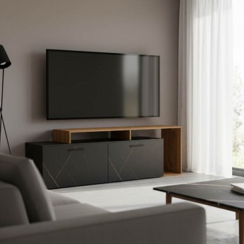 Έπιπλο τηλεόρασης Tobler pakoworld σε καρυδί απόχρωση με μαύρο μαρμάρου 170x40x53εκ