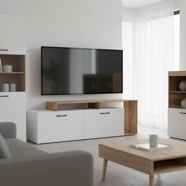 Έπιπλο τηλεόρασης Tobler pakoworld σε oak- λευκή απόχρωση 170x40x53εκ Έπιπλο τηλεόρασης Tobler pakoworld σε oak- λευκή απόχρωση 170x40x53εκ