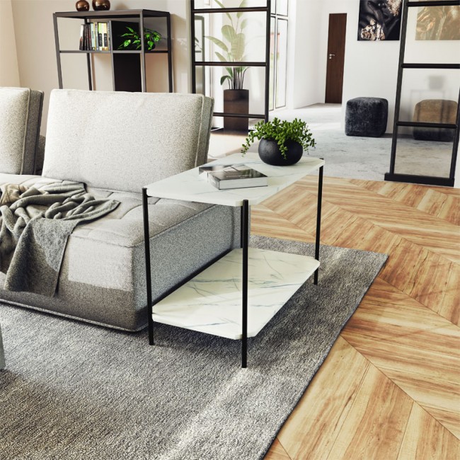 Βοηθητικό τραπέζι Mara MDF λευκό μαρμάρου-μαύρο 80x40x55cm Βοηθητικό τραπέζι Mara MDF λευκό μαρμάρου-μαύρο 80x40x55cm