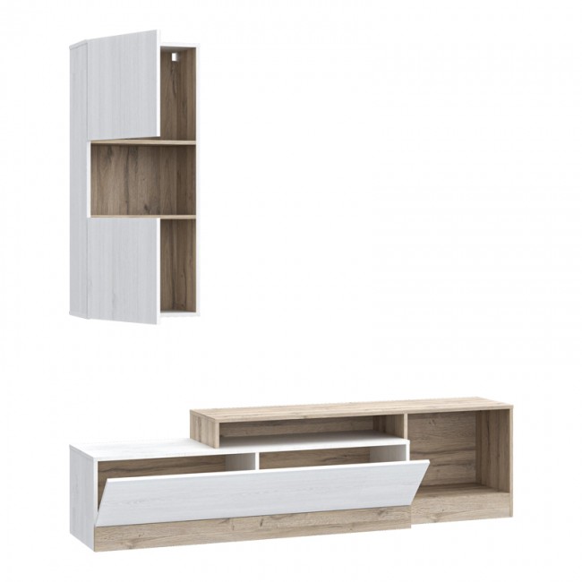 Σύνθετο σαλονιού Halmi pakoworld λευκό-oak μελαμίνης 180x39x190εκ Σύνθετο σαλονιού Halmi pakoworld λευκό-oak μελαμίνης 180x39x190εκ