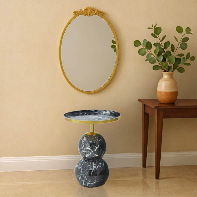 Βοηθητικό τραπέζι Dearest Inart μαυρο μαρμάρου-χρυσό μέταλλο Φ41x57εκ Βοηθητικό τραπέζι Dearest Inart μαυρο μαρμάρου-χρυσό μέταλλο Φ41x57εκ