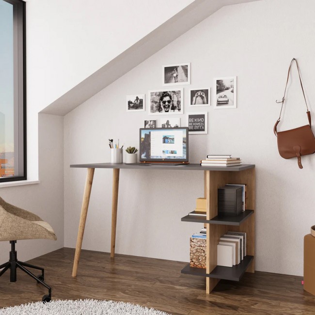 Γραφείο εργασίας Volet pakoworld σε oak- ανθρακί απόχρωση 114x56x76εκ Γραφείο εργασίας Volet pakoworld σε oak- ανθρακί απόχρωση 114x56x76εκ