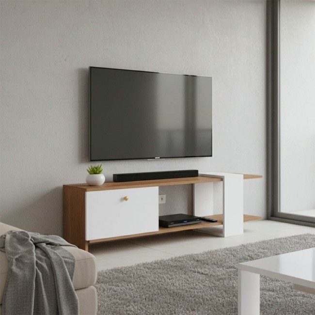 Έπιπλο τηλεόρασης Standi pakoworld μελαμίνης σε φυσική-λευκή απόχρωση 120x25x36.8εκ
