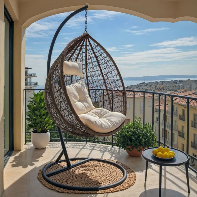 Κούνια Zafer pakoworld μέταλλο-pp καφέ-μαξιλάρι μπεζ Κούνια Zafer pakoworld μέταλλο-pp καφέ-μαξιλάρι μπεζ