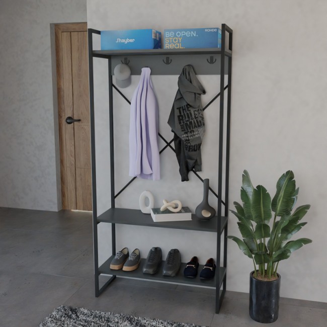 Έπιπλο εισόδου Levento pakoworld ανθρακί με μαύρο μεταλλικό σκελετό 88x34x180εκ Έπιπλο εισόδου Levento pakoworld ανθρακί με μαύρο μεταλλικό σκελετό 88x34x180εκ