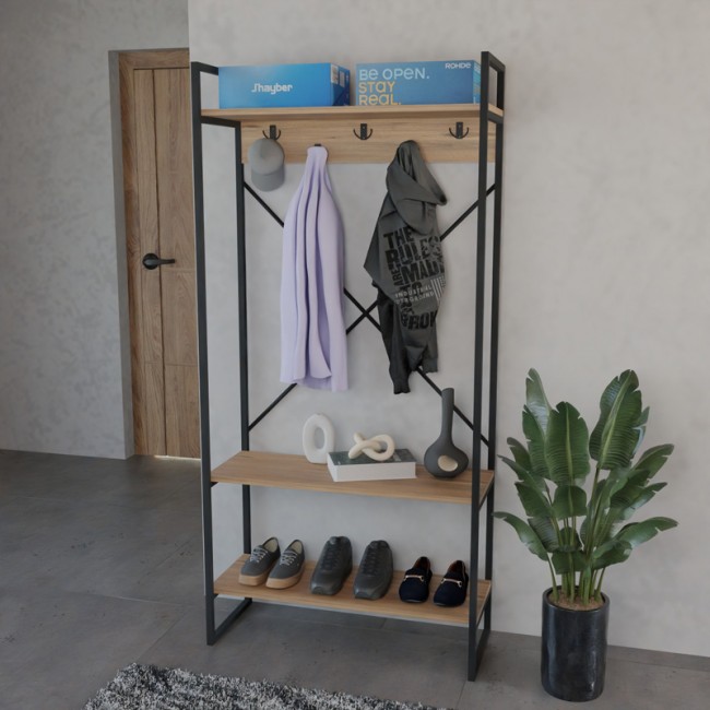 Έπιπλο εισόδου Levento pakoworld oak με μαύρο μεταλλικό σκελετό 88x34x180εκ Έπιπλο εισόδου Levento pakoworld oak με μαύρο μεταλλικό σκελετό 88x34x180εκ