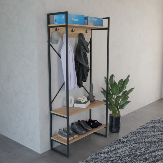 Έπιπλο εισόδου Levento pakoworld oak με μαύρο μεταλλικό σκελετό 88x34x180εκ Έπιπλο εισόδου Levento pakoworld oak με μαύρο μεταλλικό σκελετό 88x34x180εκ