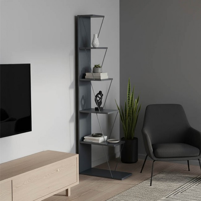 Βιβλιοθήκη Tars pakoworld γκρι-μαύρο 60x24x146.5εκ Βιβλιοθήκη Tars pakoworld γκρι-μαύρο 60x24x146.5εκ