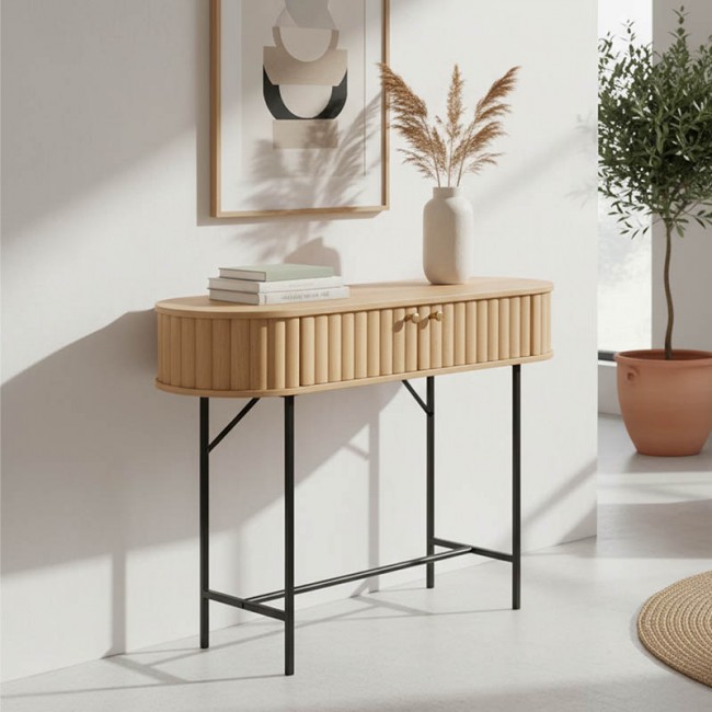 Κονσόλα Zeplen pakoworld MDF-μέταλλο σε oak απόχρωση 100x35x75εκ