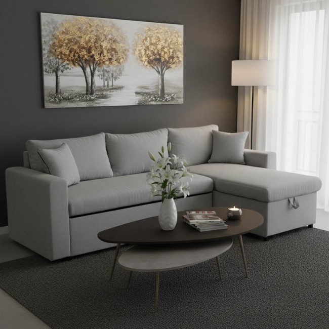 Γωνιακός καναπές-κρεβάτι αναστρέψιμος Lilian pakoworld ύφασμα γκρι 225x148x81εκ