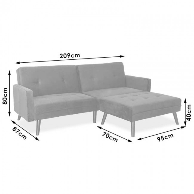 Καναπές γωνία-κρεβάτι με υποπόδιο Dream pakoworld γκρι-ασημί βελούδο 209x157x80εκ Καναπές γωνία-κρεβάτι με υποπόδιο Dream pakoworld γκρι-ασημί βελούδο 209x157x80εκ