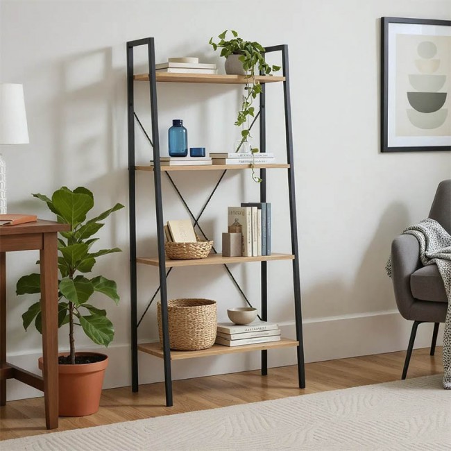 Βιβλιοθήκη Ramon pakoworld φυσικό-μαύρο 60x23x145,5εκ