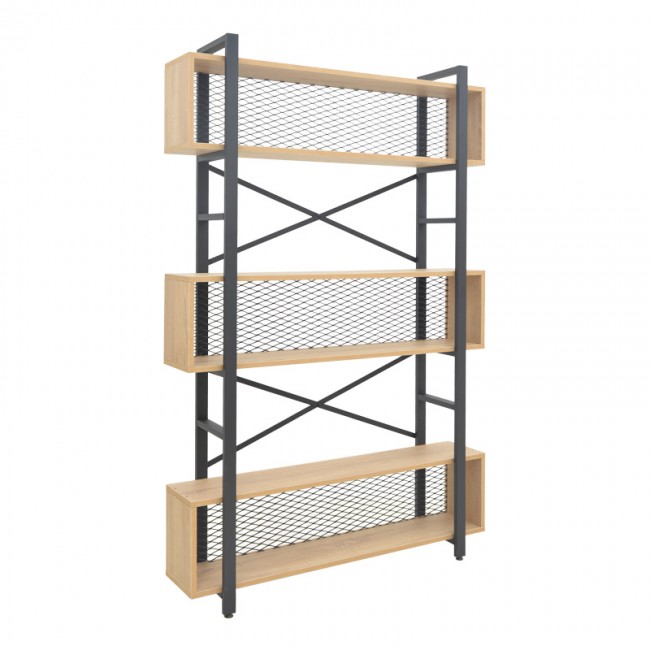 Βιβλιοθήκη Fifer pakoworld σε oak-μαύρη απόχρωση 120x28x185εκ Βιβλιοθήκη Fifer pakoworld σε oak-μαύρη απόχρωση 120x28x185εκ