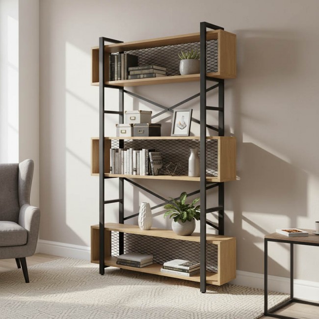 Βιβλιοθήκη Fifer pakoworld σε oak-μαύρη απόχρωση 120x28x185εκ Βιβλιοθήκη Fifer pakoworld σε oak-μαύρη απόχρωση 120x28x185εκ