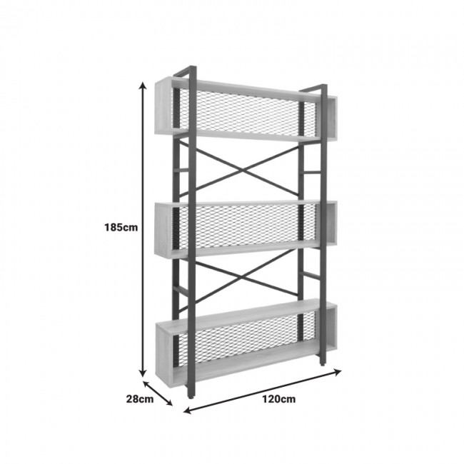 Βιβλιοθήκη Fifer pakoworld σε oak-μαύρη απόχρωση 120x28x185εκ Βιβλιοθήκη Fifer pakoworld σε oak-μαύρη απόχρωση 120x28x185εκ