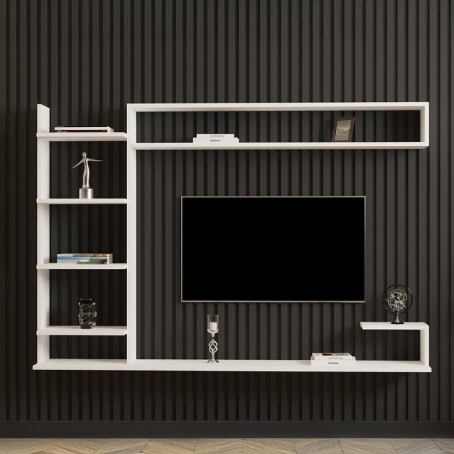 Σύνθετο σαλονιού επιτοίχιο Dilan pakoworld σε λευκή απόχρωση 180x29,60x121,80εκ