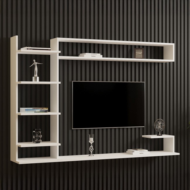 Σύνθετο σαλονιού επιτοίχιο Dilan pakoworld σε λευκή απόχρωση 180x29,60x121,80εκ