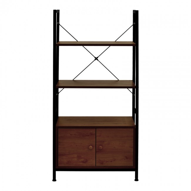 Ραφιέρα επιδαπέδια με ντουλάπι Kuili pakoworld μέταλλο μαύρο-mdf σε καρυδί απόχρωση 60x36x121εκ Ραφιέρα επιδαπέδια με ντουλάπι Kuili pakoworld μέταλλο μαύρο-mdf σε καρυδί απόχρωση 60x36x121εκ