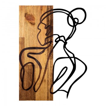 Διακοσμητικό τοίχου Womanel pakoworld ξύλο πεύκου σε φυσική απόχρωση με μαύρο μέταλλο 35x3x50εκ