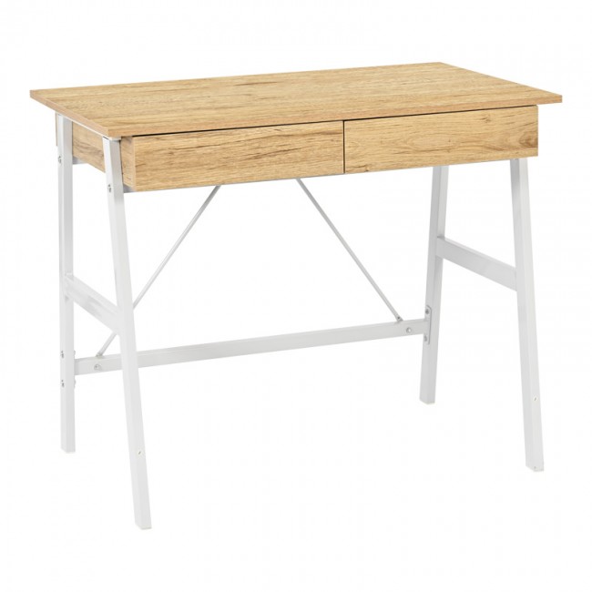 Γραφείο εργασίας Lione pakoworld με συρτάρια σε oak απόχρωση με πόδι λευκό μέταλλο 90x50x75εκ Γραφείο εργασίας Lione pakoworld με συρτάρια σε oak απόχρωση με πόδι λευκό μέταλλο 90x50x75εκ