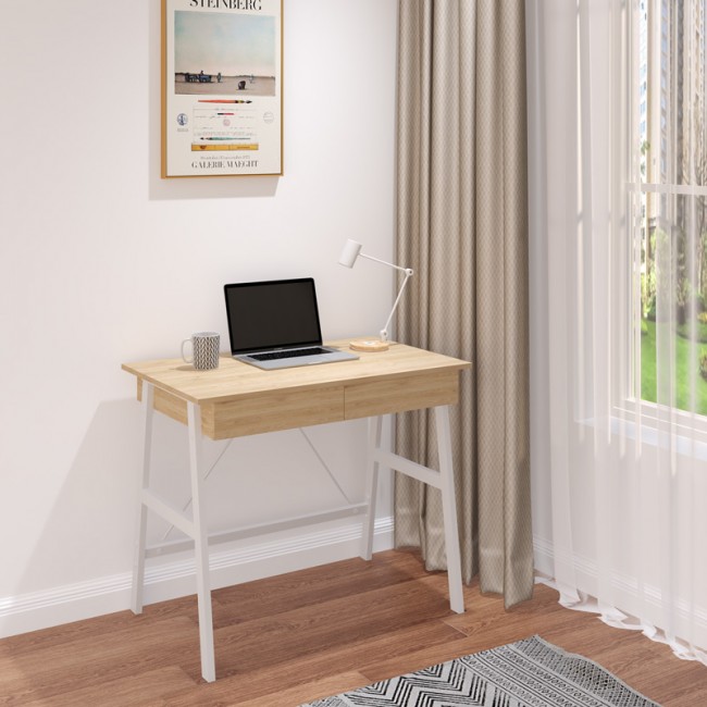 Γραφείο εργασίας Lione pakoworld με συρτάρια σε oak απόχρωση με πόδι λευκό μέταλλο 90x50x75εκ Γραφείο εργασίας Lione pakoworld με συρτάρια σε oak απόχρωση με πόδι λευκό μέταλλο 90x50x75εκ