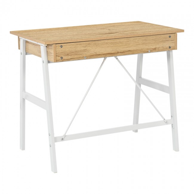 Γραφείο εργασίας Lione pakoworld με συρτάρια σε oak απόχρωση με πόδι λευκό μέταλλο 90x50x75εκ Γραφείο εργασίας Lione pakoworld με συρτάρια σε oak απόχρωση με πόδι λευκό μέταλλο 90x50x75εκ