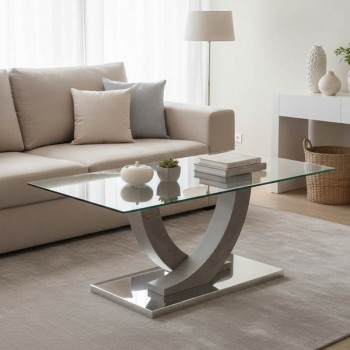 Τραπέζι σαλονιού Kasmora pakoworld γκρι ξύλο-γυαλί 110x60x45εκ Τραπέζι σαλονιού Kasmora pakoworld γκρι ξύλο-γυαλί 110x60x45εκ