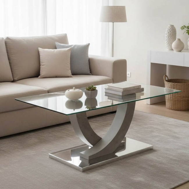 Τραπέζι σαλονιού Kasmora pakoworld γκρι ξύλο-γυαλί 110x60x45εκ Τραπέζι σαλονιού Kasmora pakoworld γκρι ξύλο-γυαλί 110x60x45εκ