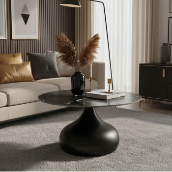 Τραπέζι σαλονιού Kirkene Inart sintered stone σε απόχρωση μαύρο μαρμάρου με μαύρο μέταλλο Φ70x40εκ Τραπέζι σαλονιού Kirkene Inart sintered stone σε απόχρωση μαύρο μαρμάρου με μαύρο μέταλλο Φ70x40εκ