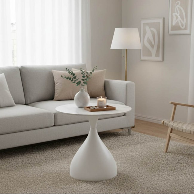 Βοηθητικό τραπέζι Kirkene Inart sintered stone σε απόχρωση λευκό μαρμάρου με λευκό μέταλλο Φ50x50εκ Βοηθητικό τραπέζι Kirkene Inart sintered stone σε απόχρωση λευκό μαρμάρου με λευκό μέταλλο Φ50x50εκ