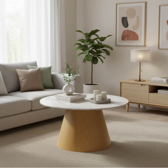 Βοηθητικό τραπέζι Soleire Inart λευκό μαρμάρου sintered stone Φ70x40εκ Βοηθητικό τραπέζι Soleire Inart λευκό μαρμάρου sintered stone Φ70x40εκ