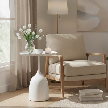 Βοηθητικό τραπέζι Agrile Inart λευκό μέταλλο Φ50x60εκ