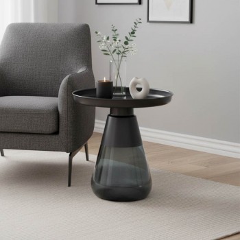 Βοηθητικό τραπέζι Kunlo Inart μαύρο μέταλλο-μαύρο γυαλί Φ50x53.5εκ Βοηθητικό τραπέζι Kunlo Inart μαύρο μέταλλο-μαύρο γυαλί Φ50x53.5εκ