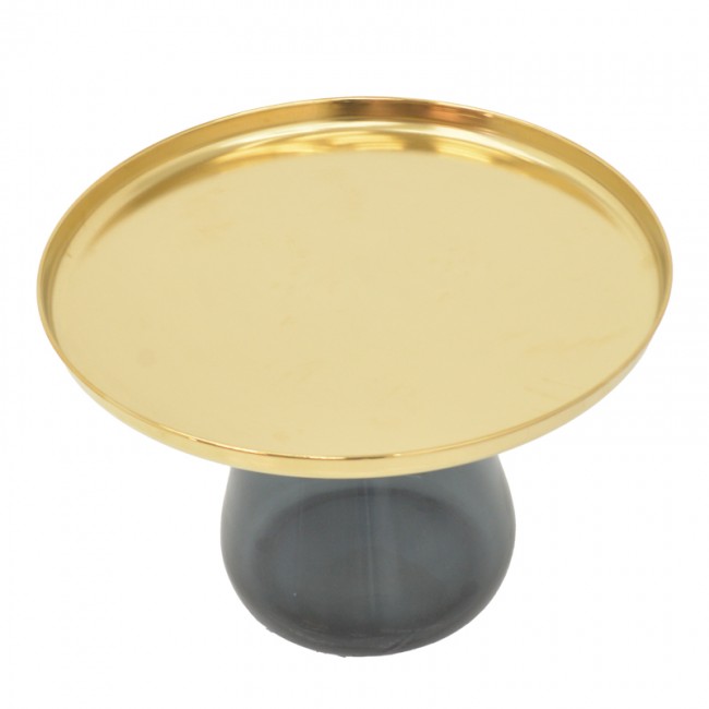 Βοηθητικό τραπέζι Kunlo Inart χρυσό χρώμιο-μαύρο γυαλί Φ60x42εκ Βοηθητικό τραπέζι Kunlo Inart χρυσό χρώμιο-μαύρο γυαλί Φ60x42εκ