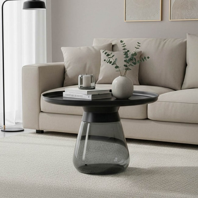 Βοηθητικό τραπέζι Kunlo Inart μαύρο μέταλλο-μαύρο γυαλί Φ60x42εκ Βοηθητικό τραπέζι Kunlo Inart μαύρο μέταλλο-μαύρο γυαλί Φ60x42εκ