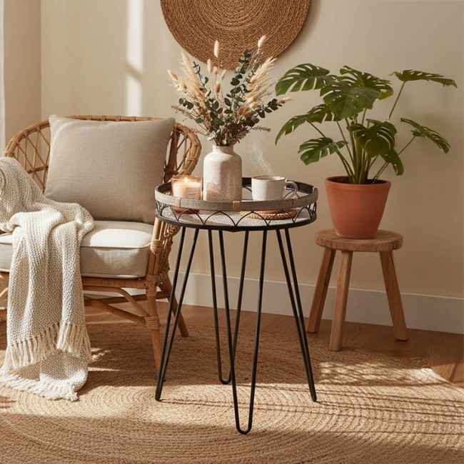 Τραπεζάκι σαλονιού Erzmo Inart φυσικό-μαύρο μέταλλο-ξύλο Φ40x56εκ Τραπεζάκι σαλονιού Erzmo Inart φυσικό-μαύρο μέταλλο-ξύλο Φ40x56εκ