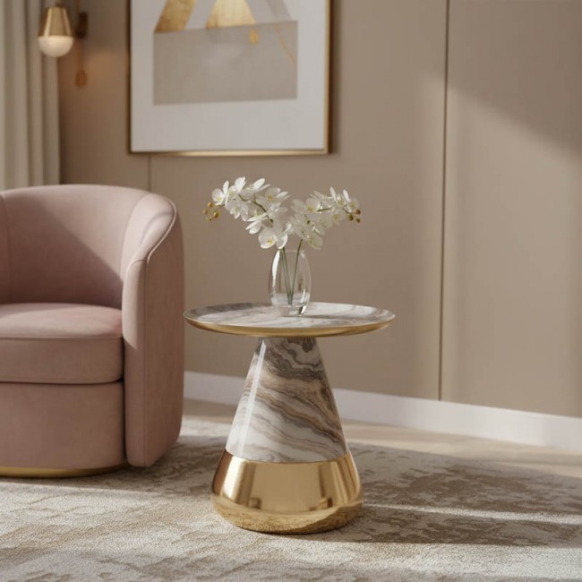 Βοηθητικό τραπεζάκι Boundar Inart γκρι-χρυσό μέταλλο-γυαλί Φ50x49εκ Βοηθητικό τραπεζάκι Boundar Inart γκρι-χρυσό μέταλλο-γυαλί Φ50x49εκ