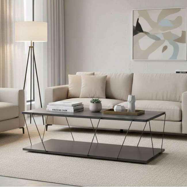 Tραπέζι σαλονιού Tars pakoworld γκρι-μαύρο 120x48x30εκ Tραπέζι σαλονιού Tars pakoworld γκρι-μαύρο 120x48x30εκ