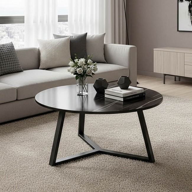 Τραπέζι σαλονιού Berton pakoworld σε όψη μαρμάρου με μαύρο μέταλλο Φ80x40εκ Τραπέζι σαλονιού Berton pakoworld σε όψη μαρμάρου με μαύρο μέταλλο Φ80x40εκ