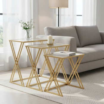 Τραπέζια σαλονιού σετ 3τεμ Pitche Inart χρυσό μέταλλο-γυαλί Τραπέζια σαλονιού σετ 3τεμ Pitche Inart χρυσό μέταλλο-γυαλί