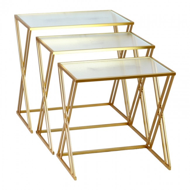 Τραπέζια σαλονιού σετ 3τεμ Pitche Inart χρυσό μέταλλο-γυαλί Τραπέζια σαλονιού σετ 3τεμ Pitche Inart χρυσό μέταλλο-γυαλί