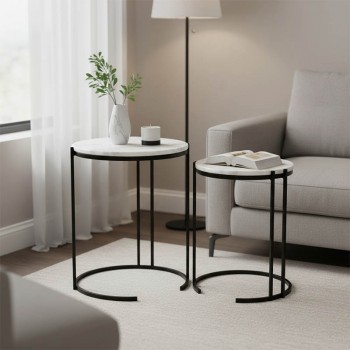 Boηθητικά τραπέζια σαλονιού σετ 2τεμ Luxere Inart μαύρο μέταλλο-λευκό μαρμάρου Boηθητικά τραπέζια σαλονιού σετ 2τεμ Luxere Inart μαύρο μέταλλο-λευκό μαρμάρου