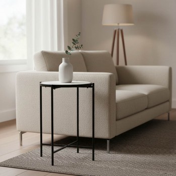 Βοηθητικό τραπεζάκι σαλονιού Luxere Inart μαύρο μέταλλο-λευκό μαρμάρου Φ40x65.5εκ Βοηθητικό τραπεζάκι σαλονιού Luxere Inart μαύρο μέταλλο-λευκό μαρμάρου Φ40x65.5εκ