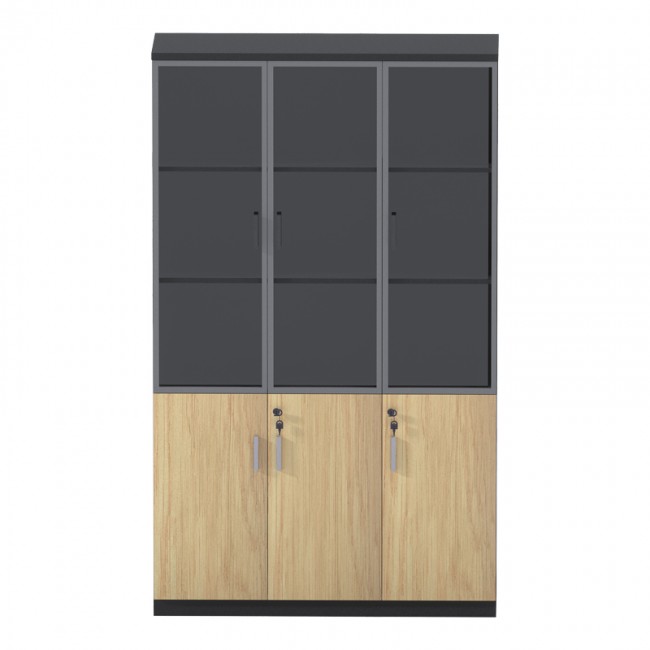 Ντουλάπα γραφείου με γυάλινες πόρτες Lotus pakoworld χρώμα φυσικό - ανθρακί 120x40x200εκ Ντουλάπα γραφείου με γυάλινες πόρτες Lotus pakoworld χρώμα φυσικό - ανθρακί 120x40x200εκ