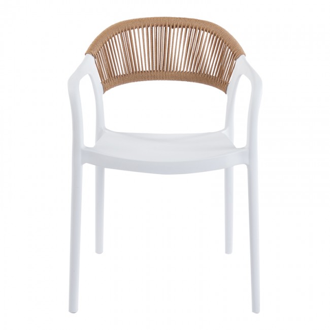 Πολυθρόνα Ankara pakoworld στοιβαζόμενη pp-pe rattan σε λευκή-φυσική απόχρωση 54x55.5x77εκ