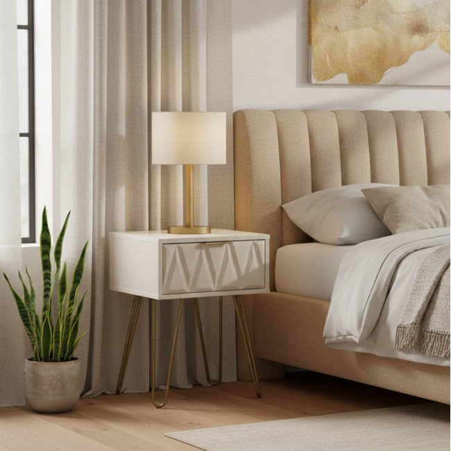 Κομοδίνο Isla pakoworld χρώμα λευκό painting-χρυσό 42x35x55εκ Κομοδίνο Isla pakoworld χρώμα λευκό painting-χρυσό 42x35x55εκ