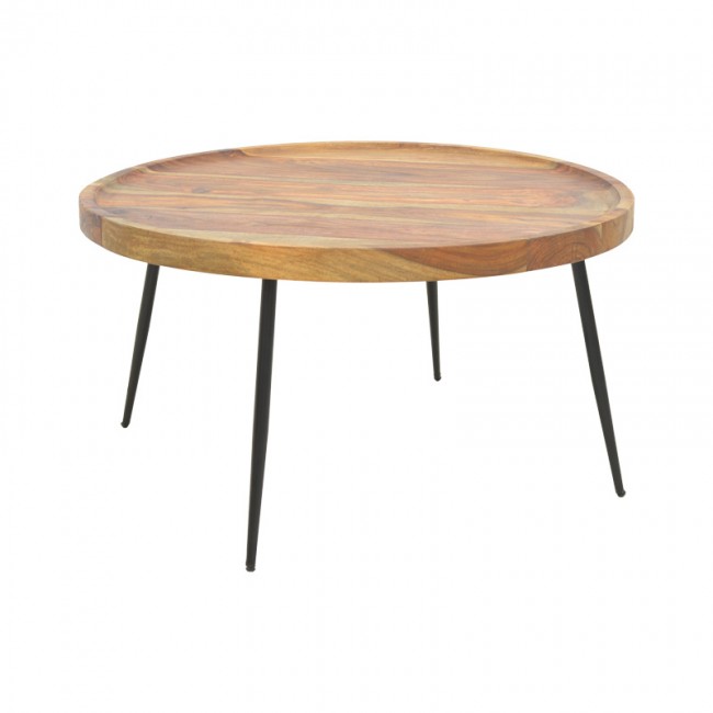 Τραπέζι Tavolo pakoworld μασιφ ξύλο sheesham σε καρυδί απόχρωση με μαύρα μεταλλικά πόδια Φ75x39εκ Τραπέζι Tavolo pakoworld μασιφ ξύλο sheesham σε καρυδί απόχρωση με μαύρα μεταλλικά πόδια Φ75x39εκ