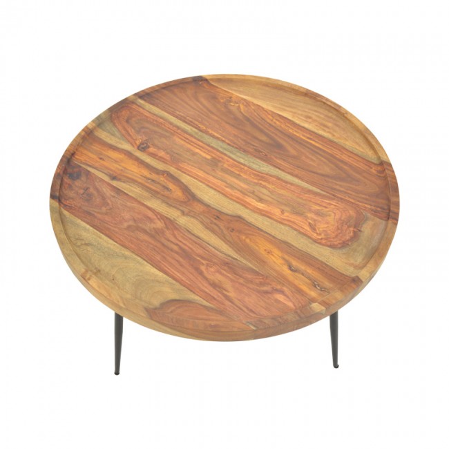 Τραπέζι Tavolo pakoworld μασιφ ξύλο sheesham σε καρυδί απόχρωση με μαύρα μεταλλικά πόδια Φ75x39εκ Τραπέζι Tavolo pakoworld μασιφ ξύλο sheesham σε καρυδί απόχρωση με μαύρα μεταλλικά πόδια Φ75x39εκ